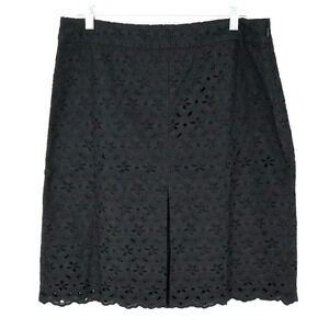 Talbots Skirt Petites 14P Black Eyelet Lined Side Zip Cotton Front Pleat A-line